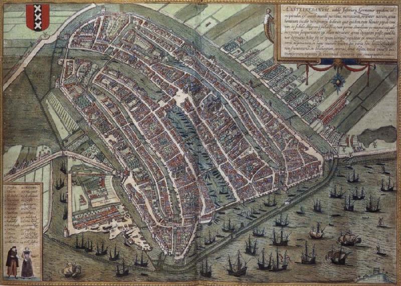 REMBRANDT Harmenszoon van Rijn Map of Amsterdam from Civitates Orbis Terrarum by Georg Brau and Frans Hogenburg china oil painting image